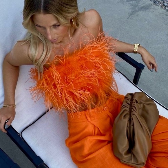 Lamarque Zaina Strapless Feather Bandeau Top Orange Party Crop Bustier Small - Picture 10 of 13